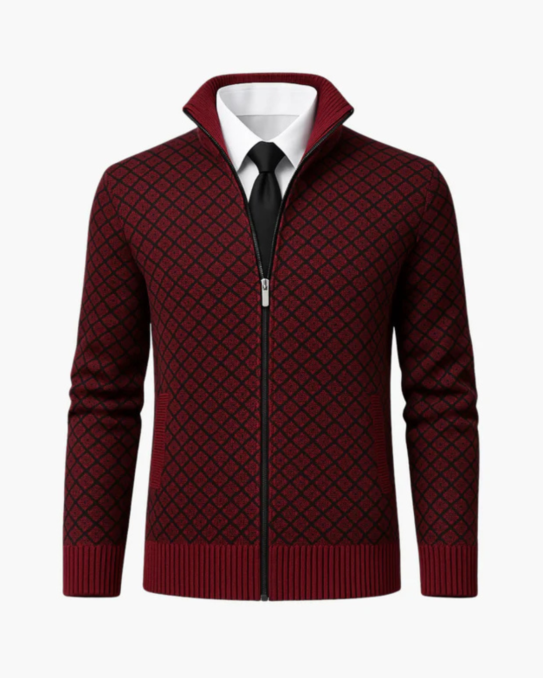 Men's knitted cardigan with subtle checked pattern