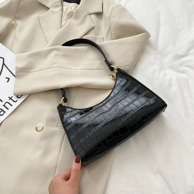 Maisie™ | Shiny shoulder bag with alligator pattern