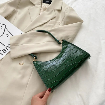 Maisie™ | Shiny shoulder bag with alligator pattern